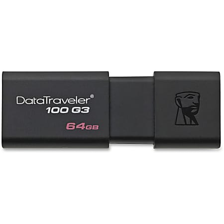 Kingston 64GB USB 3.0 DataTraveler 100 G3 - 64 GB - USB 3.0 - Black - 5 Year Warranty - 1 Each