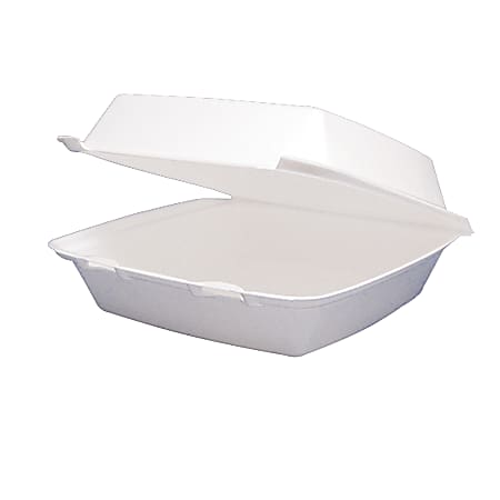 Dart® Hinged-Lid Foam Containers, 3 1/4"H x 8 3/8"W x 7 7/8"D, White, Pack Of 200 Containers