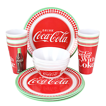 Coca-Cola 12-Piece Melamine Dinnerware Set, Red
