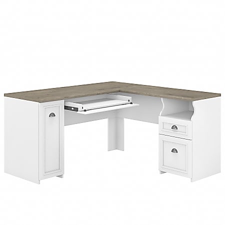 Bush Business Furniture Fairview 60"W L-Shaped Corner Desk With Drawers And Storage Cabinet, Shiplap Gray/Pure White, Standard Delivery