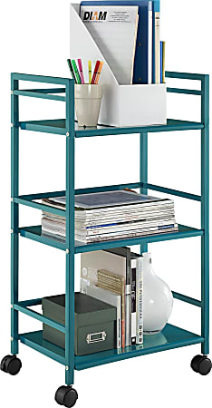 Ameriwood&trade; Home Marshall 3-Shelf Metal Rolling Utility Cart, Teal