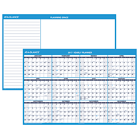 AT-A-GLANCE® Yearly Horizontal Erasable/Reversible Wall Planner, 48" x 32", January–December 2017