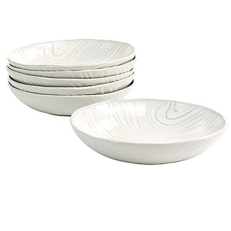 Martha Stewart Wood-Pattern Stoneware 6-Piece Dinner Bowl Set, 8-7/8", Off White