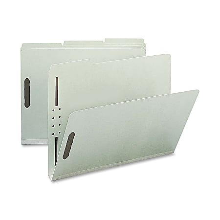 Nature Saver 1/3-Cut Pressboard Fastener Folders, Letter Size, 1" Expansion, 75% Recycled, Gray Green, Box Of 25