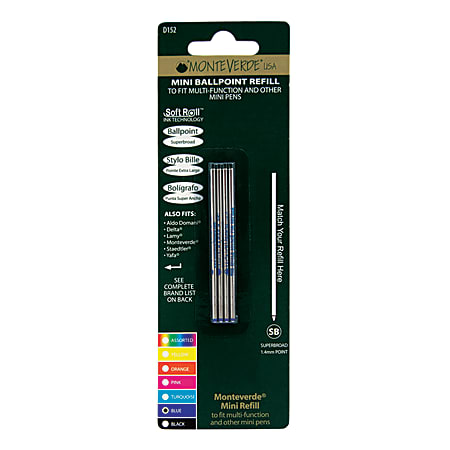Monteverde® Mini Ballpoint Pen Refills, Super Broad Point, 1.4 mm, Blue Ink, Pack Of 4