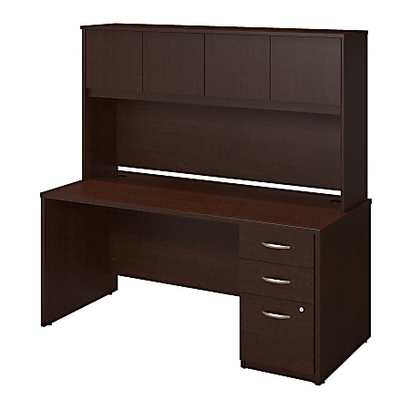 Bush Business Furniture Components Elite Desk With Storage, 66"W x 30"D, Mocha Cherry, Premium Installation