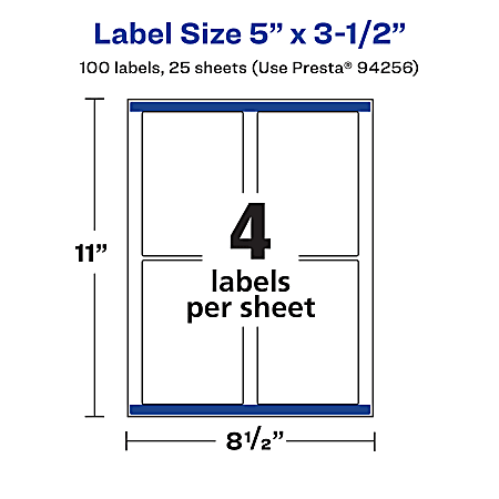 8♡ Avery Permanent Labels With Sure Feed 94256 WMP25 Rectangle 5 x 3