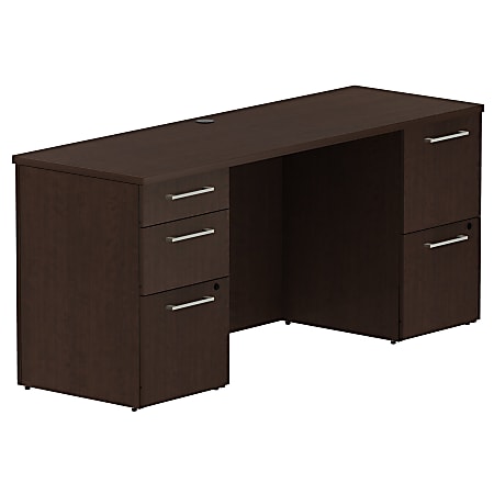 Bush Business Furniture 300 Series Office Desk With 2 Pedestals 66"W, Mocha Cherry, Premium Installation