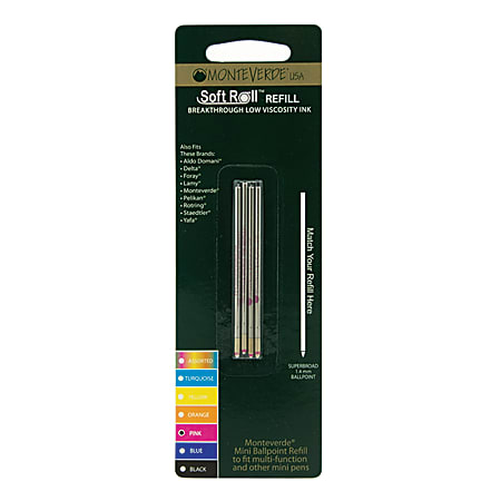 Monteverde® Mini Ballpoint Pen Refills, Super Broad Point, 1.4 mm, Pink Ink, Pack Of 4