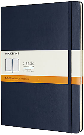 Moleskine Classic Hard Cover Notebook, 7-1/2" x 9-3/4", Ruled, 192 Pages (96 Sheets), Sapphire Blue
