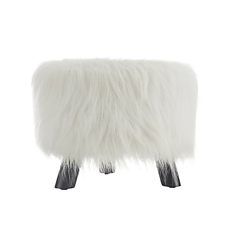 Linon Claire Faux Fur Ottoman, White