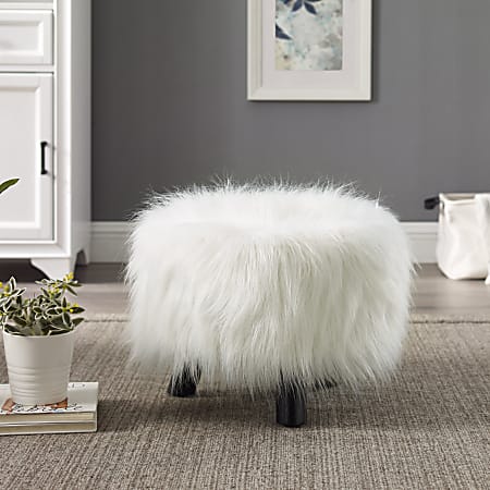 Grey faux fur footstool shop