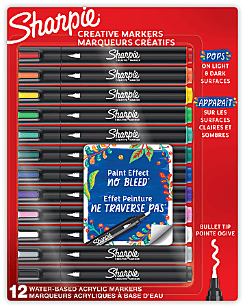 Sharpie Creative Water-Based Acrylic Markers, Bullet Tip, Assorted Colors, Pack Of 12 Markers