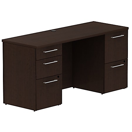 Bush Business Furniture 300 Series Office Desk With 2 Pedestals 60"W, Mocha Cherry, Premium Installation