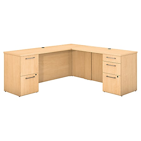 Bush Business Furniture 300 Series L Shaped Desk With 2 Pedestals 72"W x 22"D, Natural Maple, Premium Installation