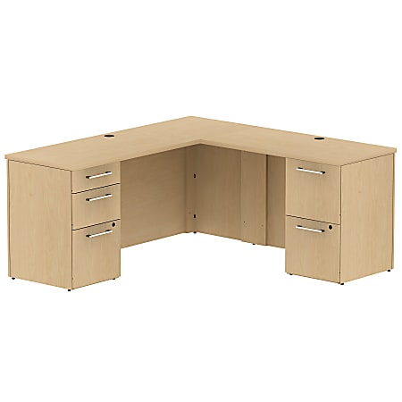 Bush Business Furniture 300 Series L Shaped Desk With 2 Pedestals 66"W x 22"D, Natural Maple, Premium Installation