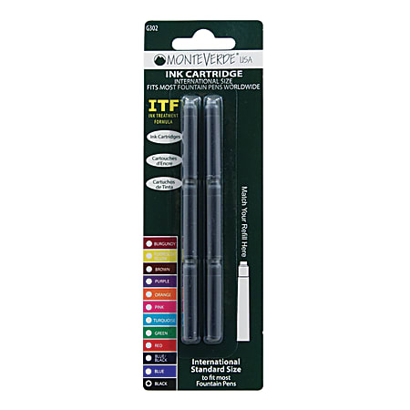 Monteverde® Standard-Size Fountain Pen Ink Cartridge Refills, Black, Pack Of 6