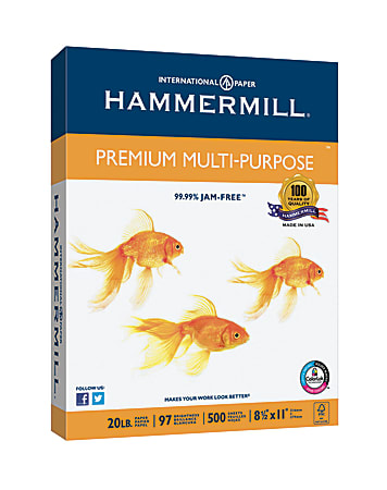 Hammermill® Premium Multi-Use Printer & Copy Paper, White, Letter (8.5" x 11"), 500 Sheets Per Ream, 20 Lb, 92 Brightness