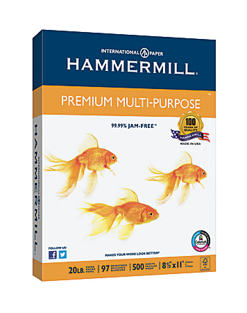Hammermill® Premium Multi-Use Printer & Copy Paper, 1 Ream, White, Letter (8.5" x 11"), 500 Sheets Per Ream, 20 Lb, 92 Brightness