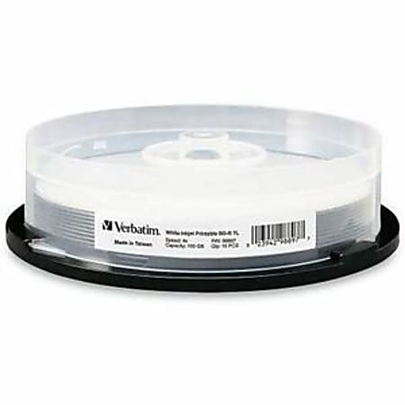 Verbatim BDXL 100GB 4X White Inkjet Printable, Hub Printable - 10pk Spindle - White Inkjet, Hub - 10pk Spindle