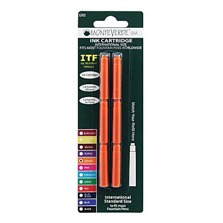 Monteverde® Standard-Size Fountain Pen Ink Cartridge Refills, Orange, Pack Of 6 Refills