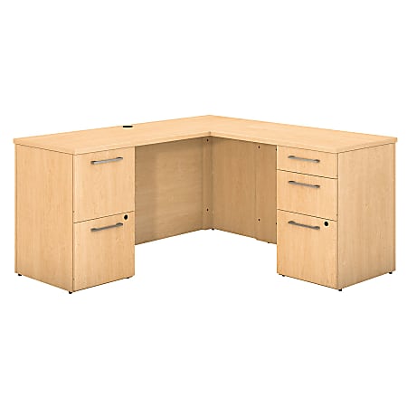 Bush Business Furniture 300 Series L Shaped Desk With 2 Pedestals 60"W x 22"D, Natural Maple, Premium Installation