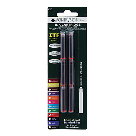 Monteverde® Standard-Size Fountain Pen Ink Cartridge Refills, Red, Pack Of 6 Refills