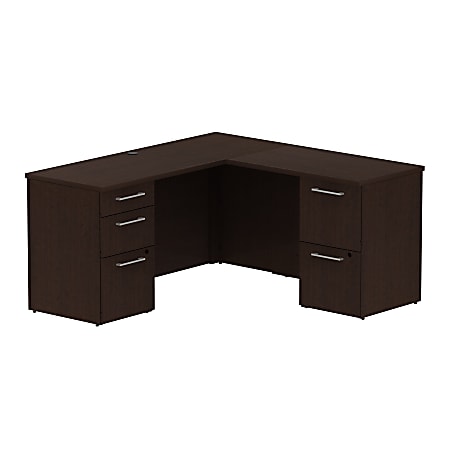 Bush Business Furniture 300 Series L Shaped Desk With 2 Pedestals 60"W x 22"D, Mocha Cherry, Premium Installation