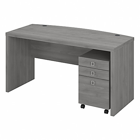 Bush Business Furniture Echo 60"W Bow-Front Computer Desk With Mobile File Cabinet, Modern Gray, Standard Delivery