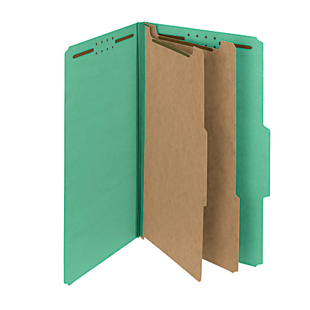 Smead® Pressboard Classification Folders, 2 Dividers, Legal Size, 100% Recycled, Green, Pack Of 5