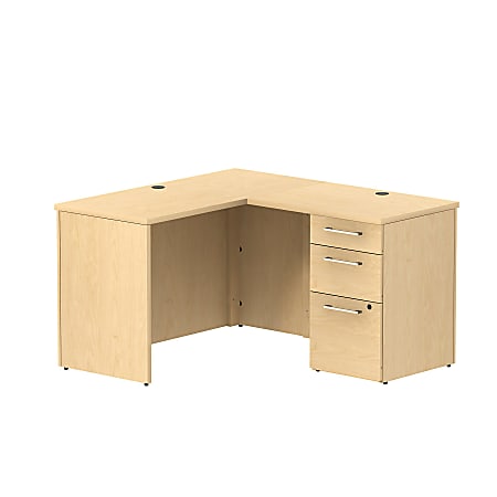 Bush Business Furniture 300 Series L Shaped Desk With 2 Pedestals 48"W x 22"D, Natural Maple, Standard Delivery