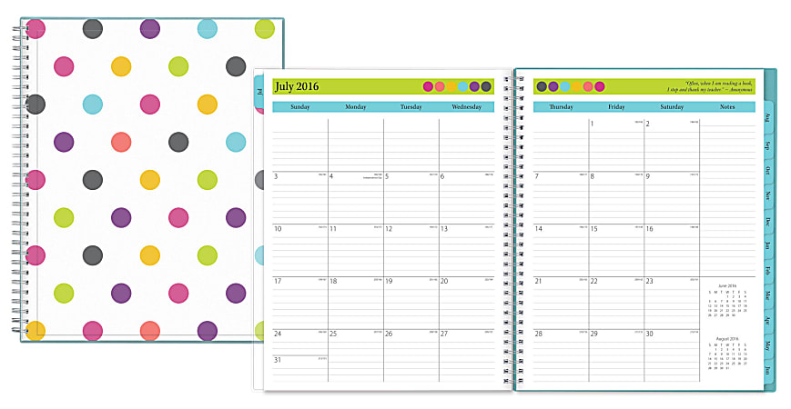 Today's Teacher by Blue Sky™ Wire-O Weekly/Monthly Planners, 8 1/2" x 11", Dots, July 2016 to June 2017