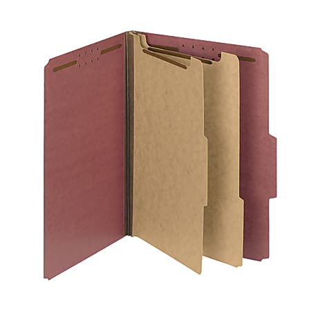 Smead® Pressboard Classification Folders, 2 Dividers, Letter Size, 100% Recycled, Red/Brown, Pack Of 5