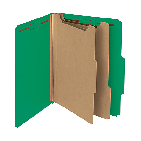 Smead® Pressboard Classification Folders, 2 Dividers, Letter Size, 100% Recycled, Green, Pack Of 5