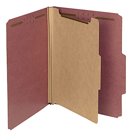 Smead® Pressboard Classification Folders, 1 Divider, Letter Size, 100% Recycled, Red/Brown, Pack Of 5