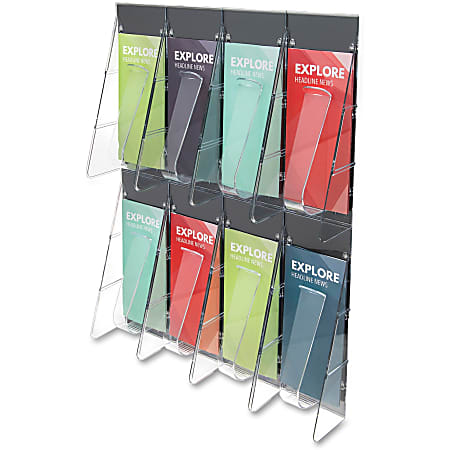 Deflecto 8-Pocket Wall Rack, Leaflet Holder, 23 1/2"H x 18 1/4"W x 2 7/8"D, Clear