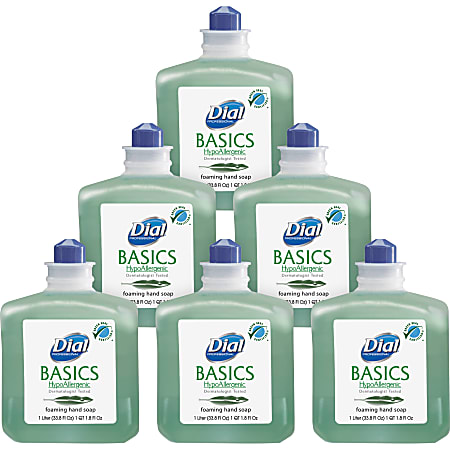 Dial® Basics Hypoallergenic Foam Hand Soap, Honeysuckle Scent, 33.8 Oz, Case Of 6 Bottles
