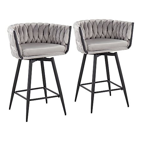 LumiSource Braided Renee Contemporary Counter Stools, Black/Silver, Set Of 2 Stools