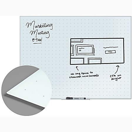 Floating Glass Ghost Grid Dry Erase Board, 35 x 23, White