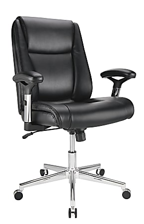 Realspace® Densey Bonded Leather Mid-Back Manager's Chair, Black/Silver, BIFMA Compliant