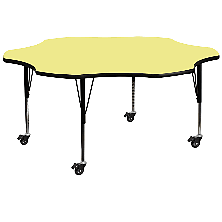 Flash Furniture Mobile Height Adjustable Thermal Laminate Flower Activity Table, 25-3/8”H x 60''W, Yellow