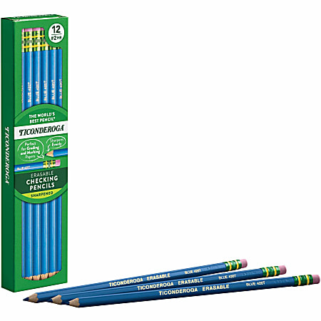Dixon Eraser Tipped Checking Pencils HB Lead Blue Lead Pack Of 12 Pencils -  Office Depot