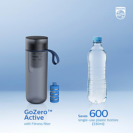 PHILIPS Water GoZero Active - Botella de agua sin BPA con filtro de agua  para fitness, botella de agua deportiva, ligera, 32 onzas con filtro de