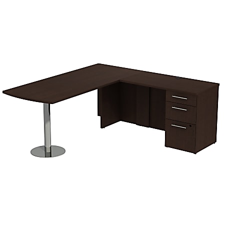 Bush Business Furniture 300 Series 72"W x 30"D L Shaped Desk With Peninsula And 3 Drawer Pedestal, Mocha Cherry, Premium Installation