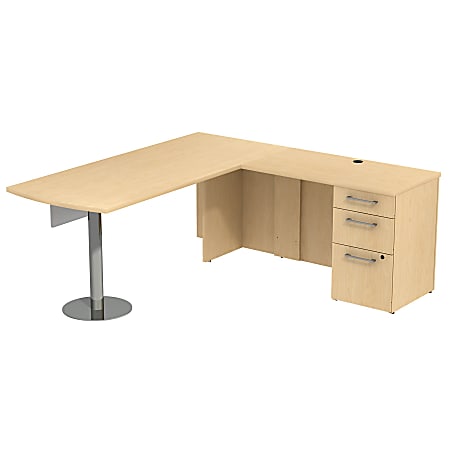 Bush Business Furniture 300 Series L Shaped Desk And Hutch With 3 Drawer Pedestal And 2 Drawer Lateral File Cabinet, 72"W x 30"D, Natural Maple, Standard Delivery