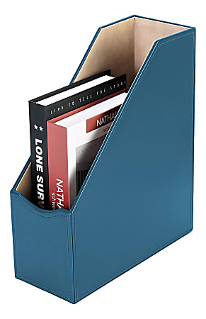 Realspace® Azura Vegan Leather Magazine File Holder, 12-5/8"H x 4"W x 10-1/4"D, Blue