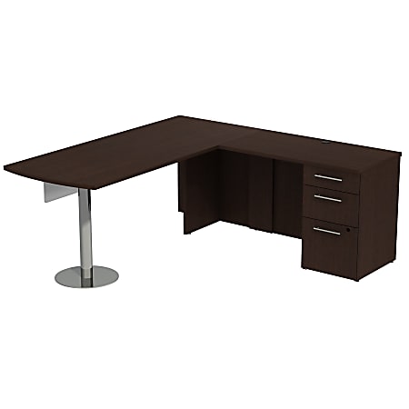 Bush Business Furniture 300 Series L Shaped Desk And Hutch With 3 Drawer Pedestal And 2 Drawer Lateral File Cabinet, 72"W x 30"D, Mocha Cherry, Standard Delivery