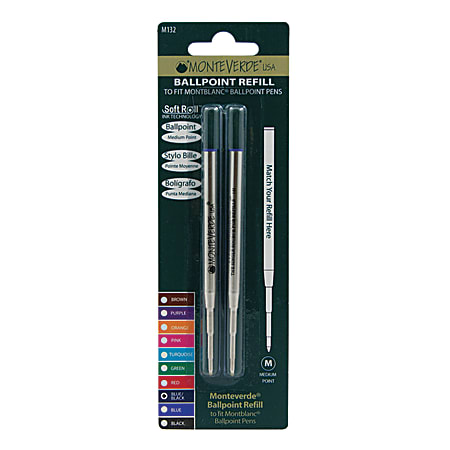 Monteverde® Ballpoint Refills For Montblanc Ballpoint Pens, Medium Point, 0.7 mm, Blue/Black Ink, Pack Of 2