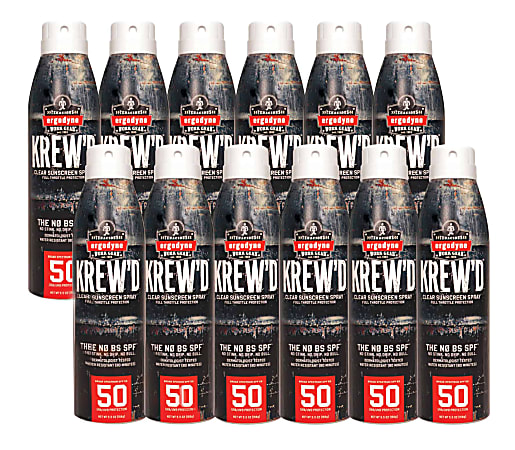 Ergodyne KREW'D 6353 SPF 50 Sunscreen Sprays, 5.5 Oz, Case Of 12 Sprays