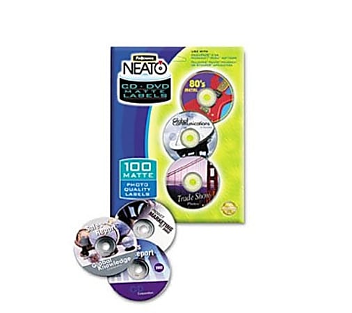 Fellowes® Neato® Inkjet/Laser CD Label Refills, Matte White, Pack Of 100